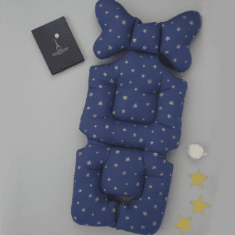 Nuida - Matelas de poussette universel bleu marine et étoiles dorées.
